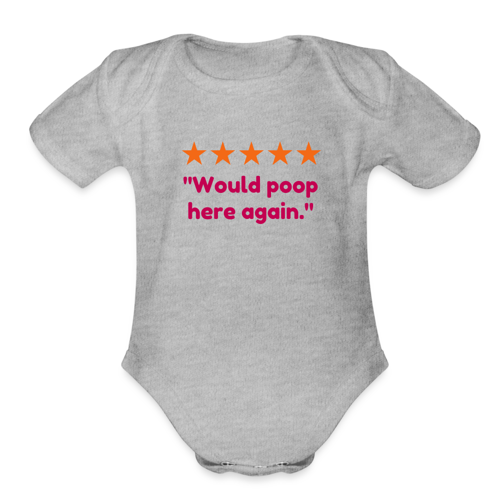 Would Poop Here Again Organic Short Sleeve Baby Bodysuit - heather grey