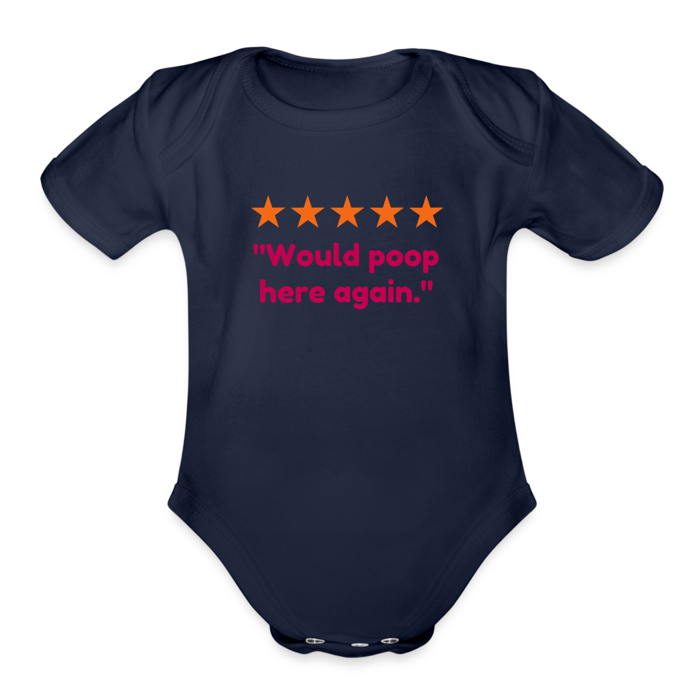Would Poop Here Again Organic Short Sleeve Baby Bodysuit - dark navy