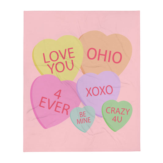 Candy Hearts Ohio Throw Blanket