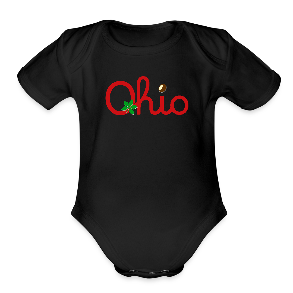 Ohio Script Left Nut Baby Organic Short Sleeve Baby Bodysuit - black
