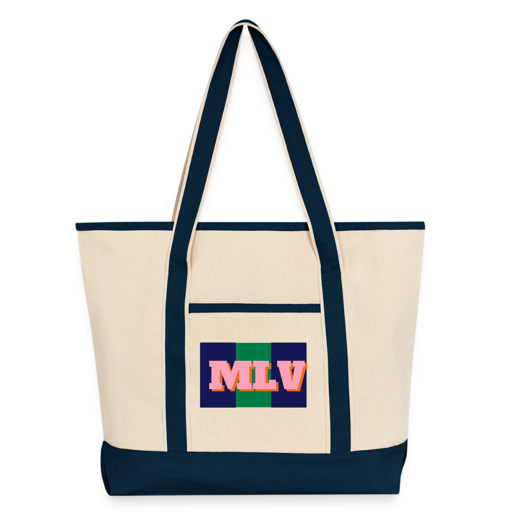 Monogrammed Large Canvas Deluxe Tote - Natural/French Navy