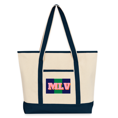 Monogrammed Large Canvas Deluxe Tote - Natural/French Navy
