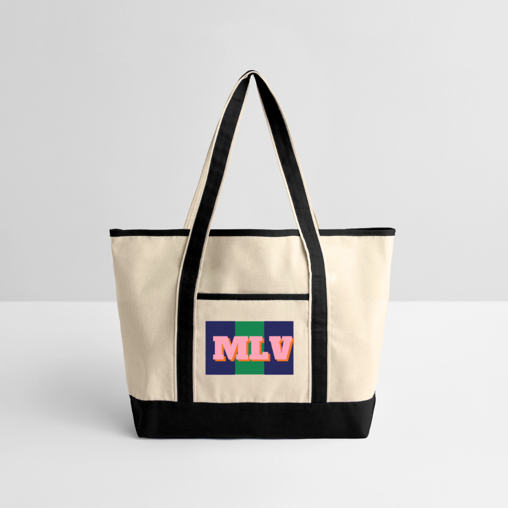 Monogrammed Large Canvas Deluxe Tote - Natural/French Navy