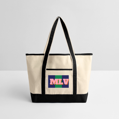 Monogrammed Large Canvas Deluxe Tote - Natural/French Navy