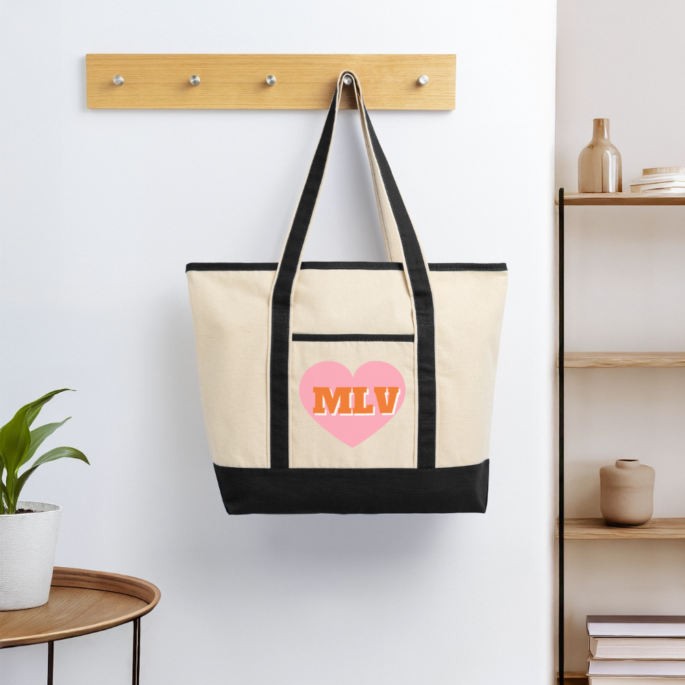 Monogrammed Large Canvas Deluxe Tote - Natural/Black