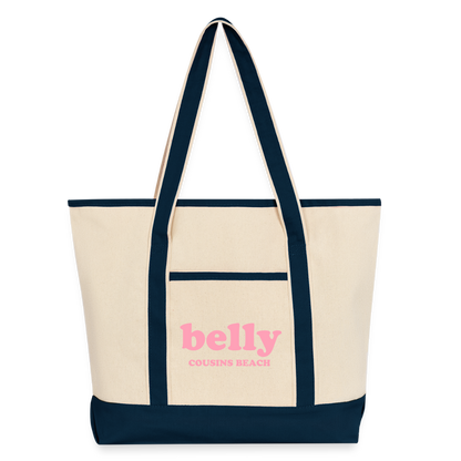Personalized Large Canvas Deluxe Tote - Natural/French Navy