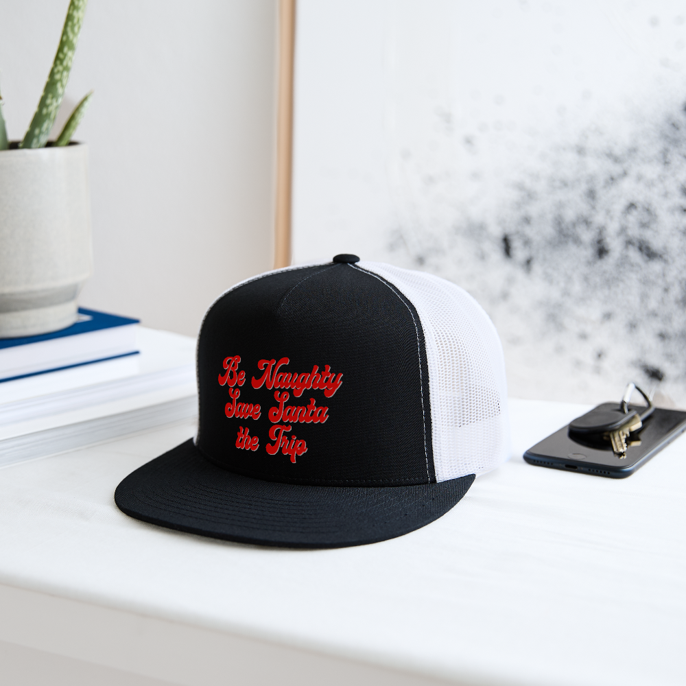 Be Naughty Save Santa the Trip Trucker Hat - black/white