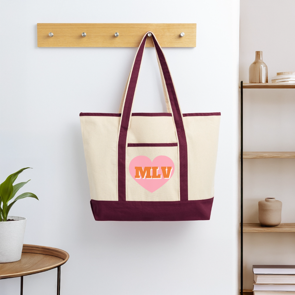 Monogrammed Large Canvas Deluxe Tote - natural/maroon