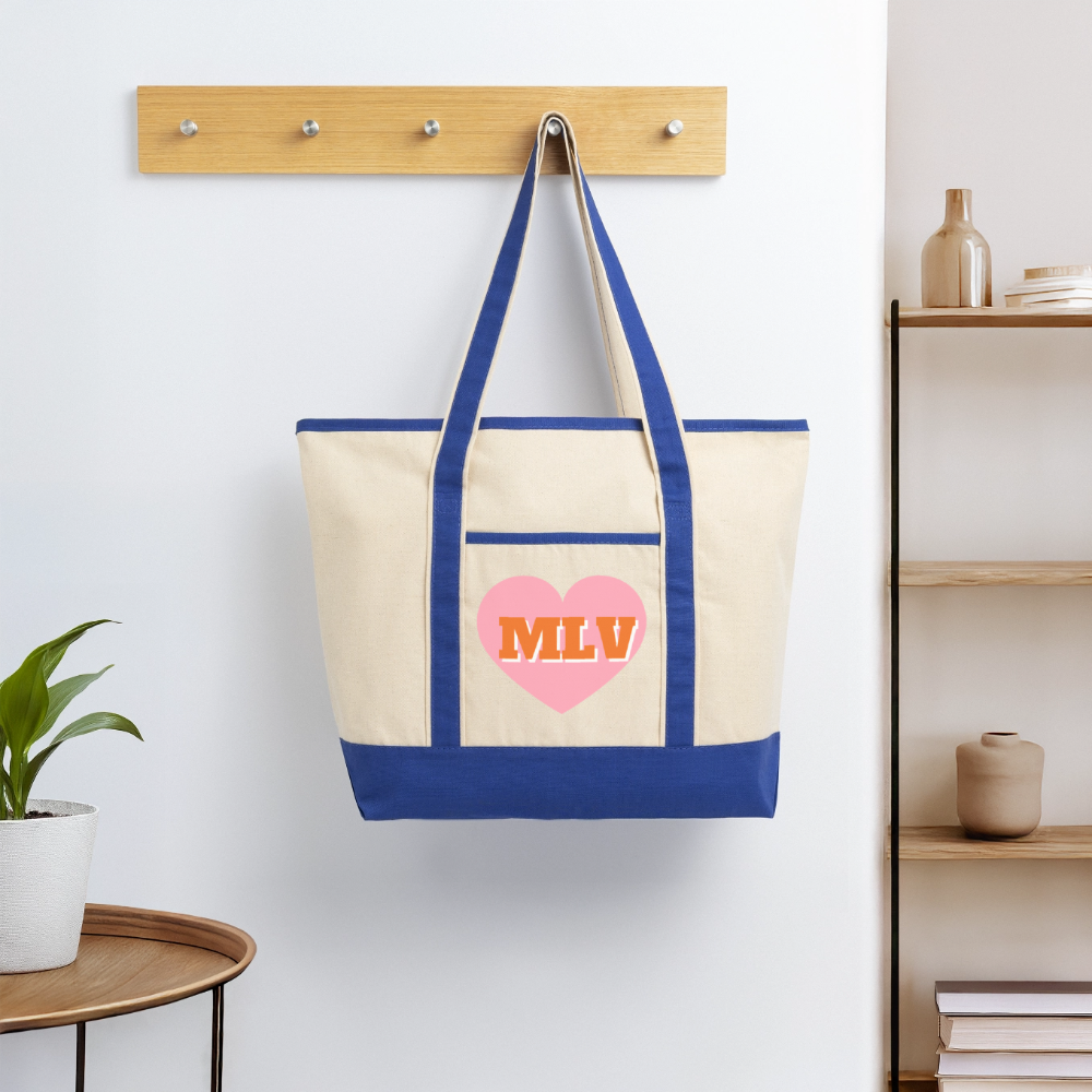 Monogrammed Large Canvas Deluxe Tote - natural/royal