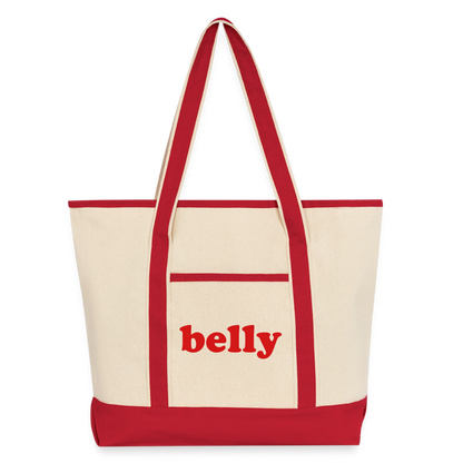 Personalized Large Canvas Deluxe Tote - Natural/Classic Red
