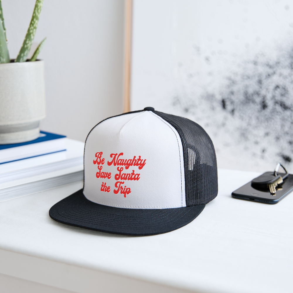 Be Naughty Save Santa the Trip Trucker Hat - white/black