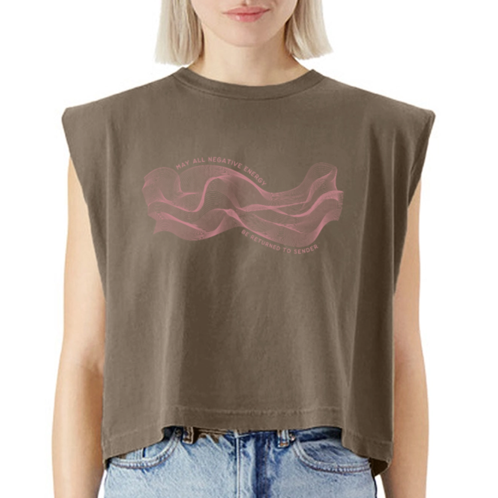 May All Negative Energy Be Returned to Sender American Apparel Women's Garment Dyed Muscle Tank - faded brown
