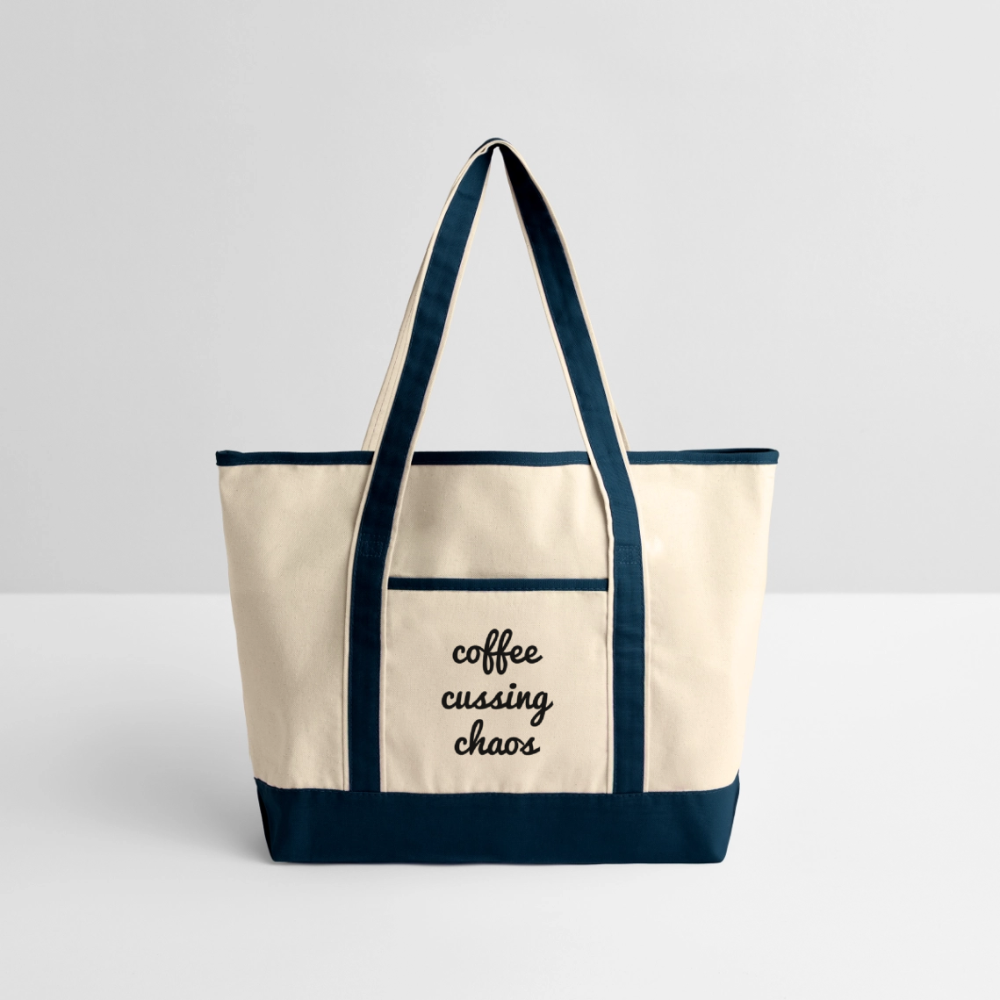 Coffee Cussing Chaos Large Canvas Deluxe Tote - Natural/Black