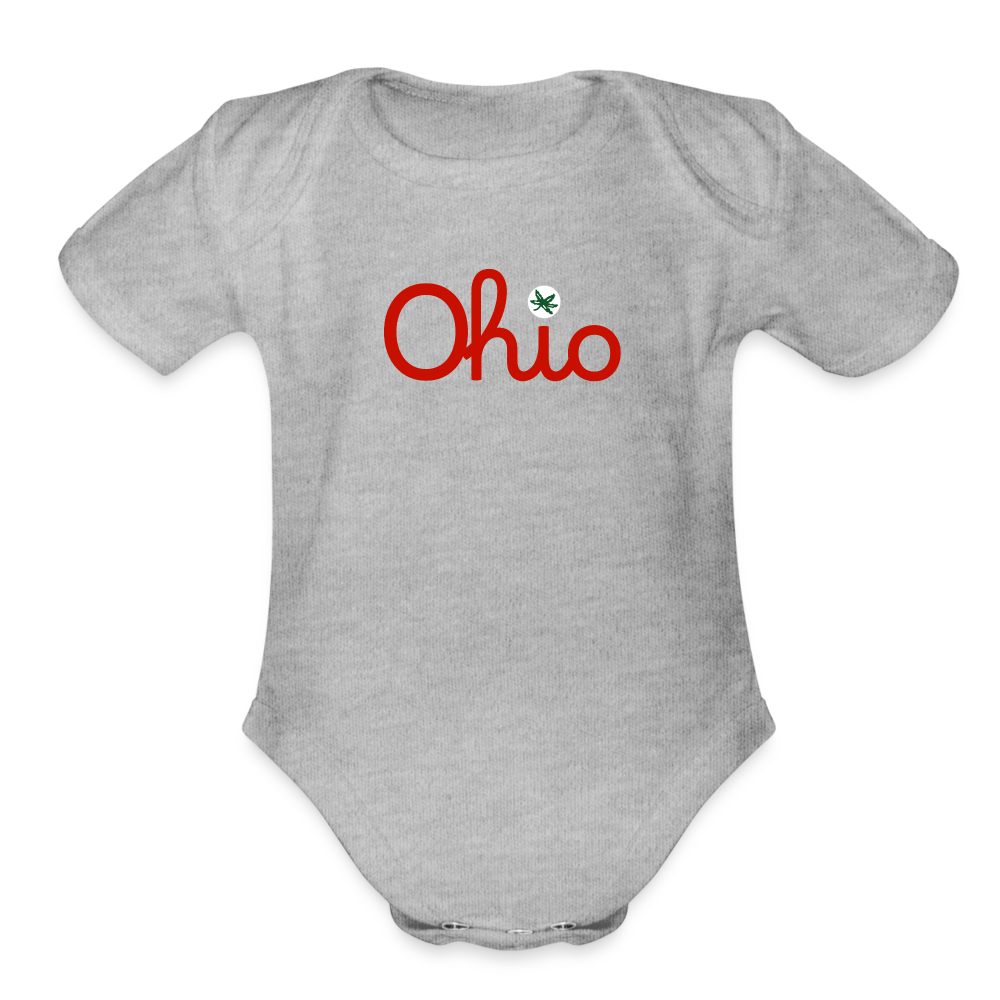 Script Ohio Buckeye Baby Organic Short Sleeve Baby Bodysuit - heather grey