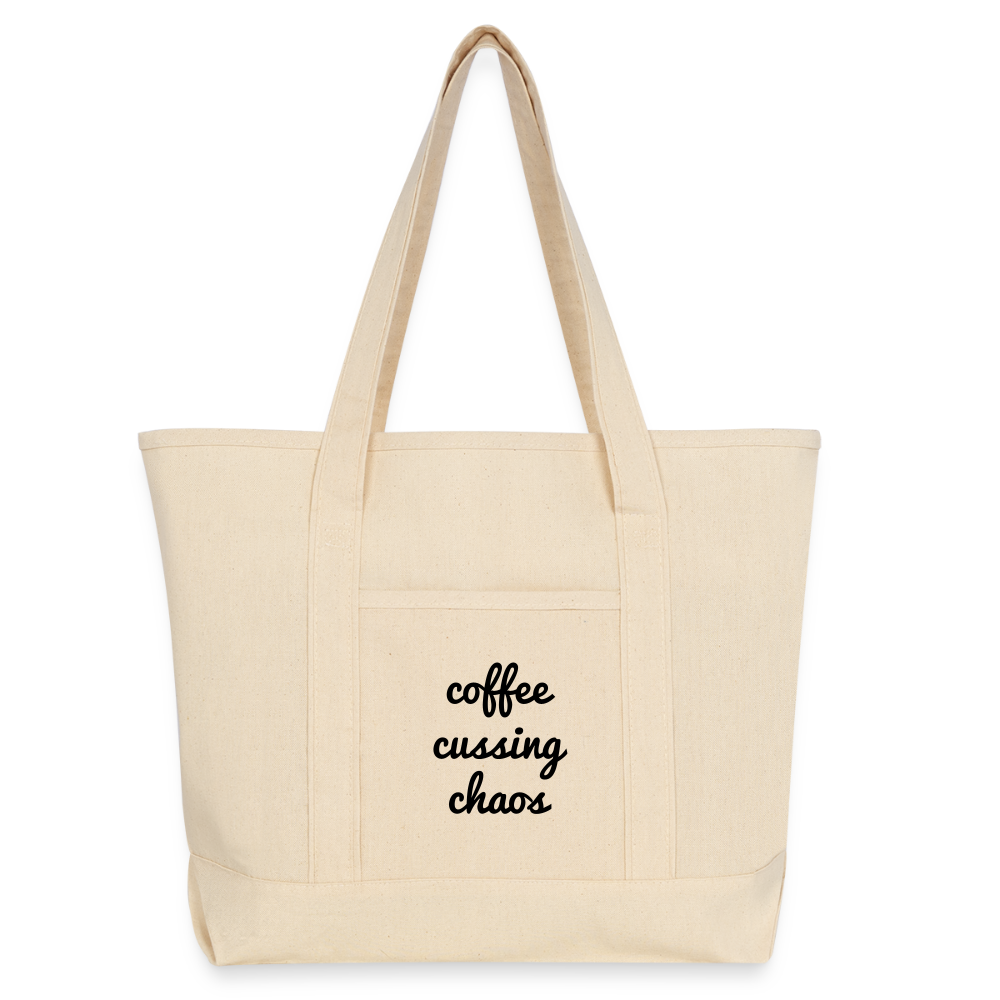 Coffee Cussing Chaos Large Canvas Deluxe Tote - natural