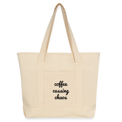 Coffee Cussing Chaos Large Canvas Deluxe Tote - natural