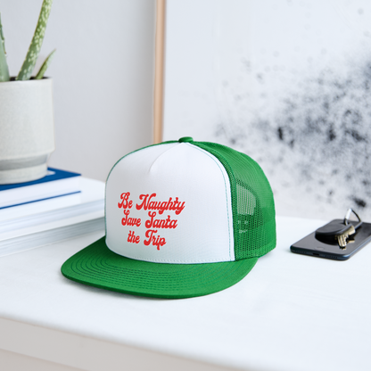 Be Naughty Save Santa the Trip Trucker Hat - white/kelly green