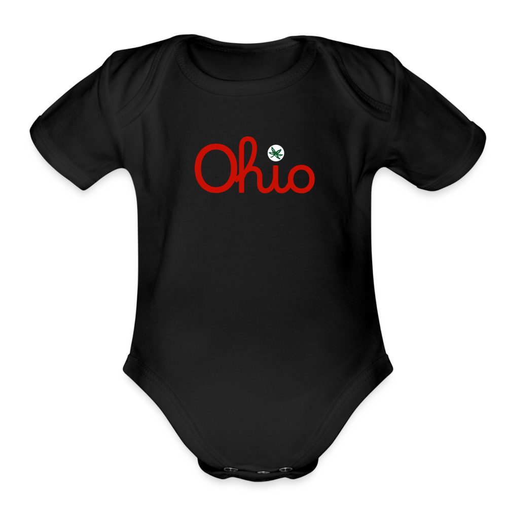 Script Ohio Buckeye Baby Organic Short Sleeve Baby Bodysuit - black