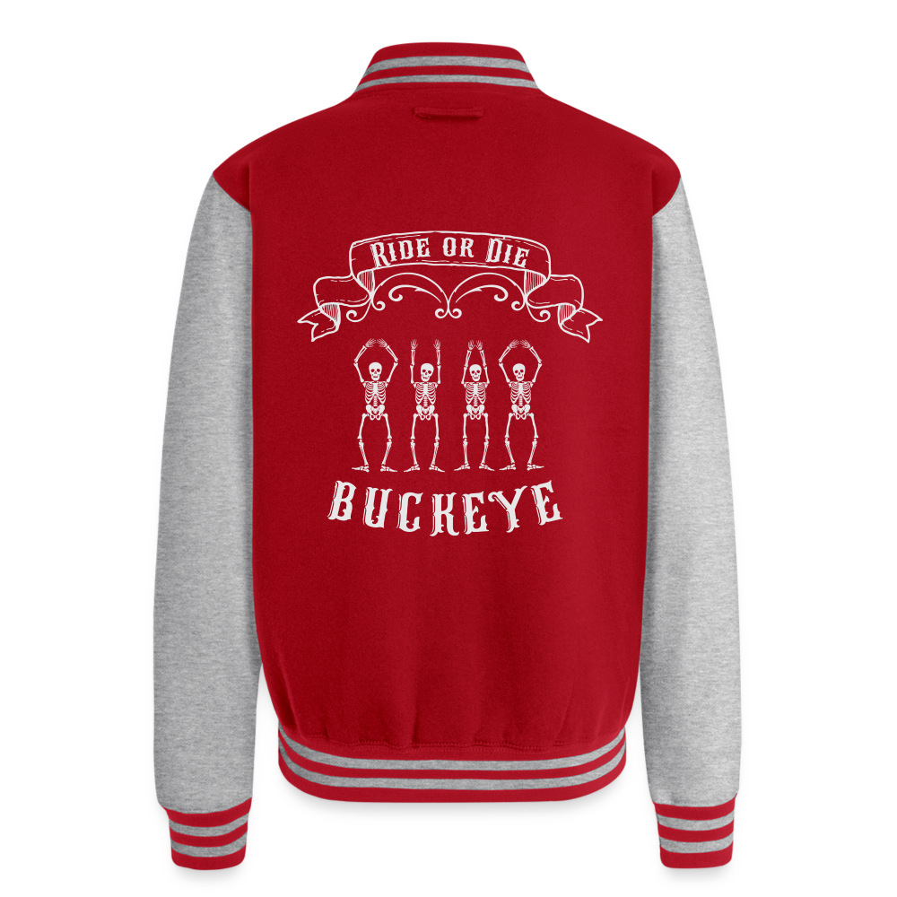 Ride or Die Buckeye Heavyweight Letterman Jacket - red/heather grey