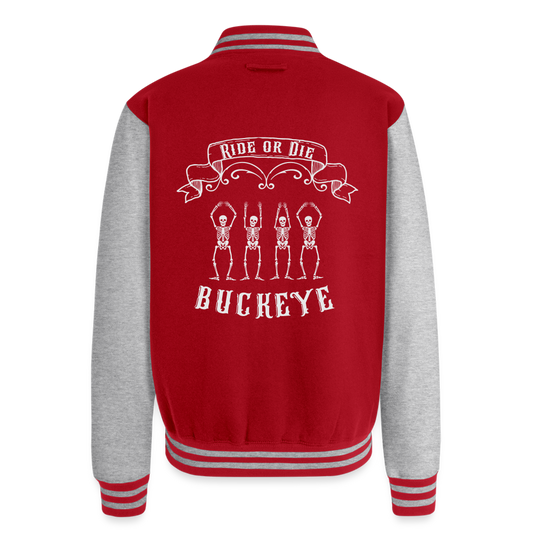 Ride or Die Buckeye Heavyweight Letterman Jacket - red/heather grey