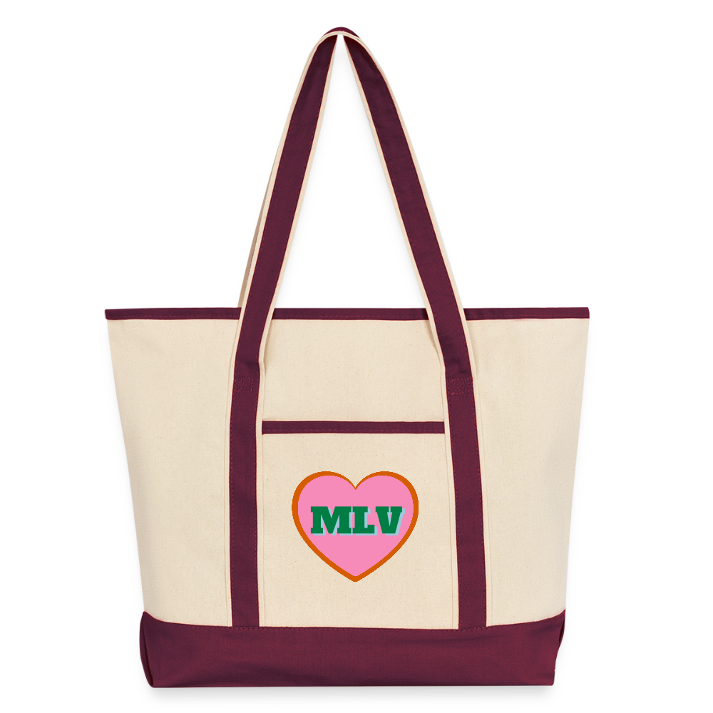 Monogrammed Large Canvas Deluxe Tote - natural/maroon