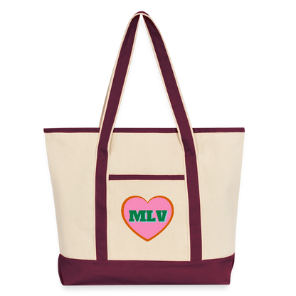 Monogrammed Large Canvas Deluxe Tote - natural/maroon