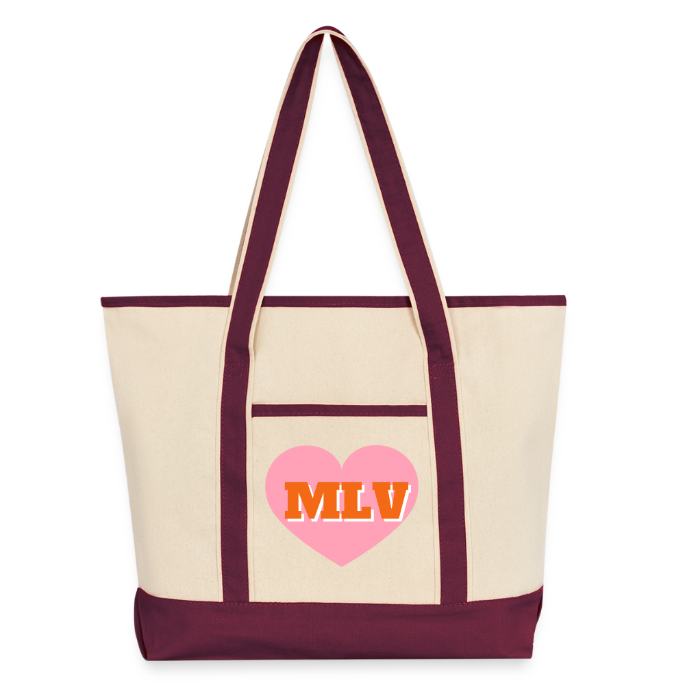 Monogrammed Large Canvas Deluxe Tote - natural/maroon