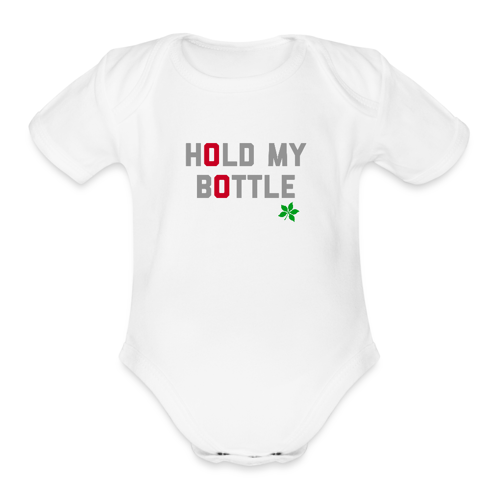 Hold My Bottle Organic Short Sleeve Baby Bodysuit - white