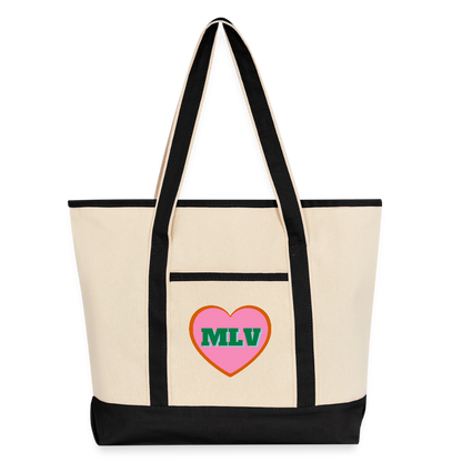 Monogrammed Large Canvas Deluxe Tote - Natural/Black