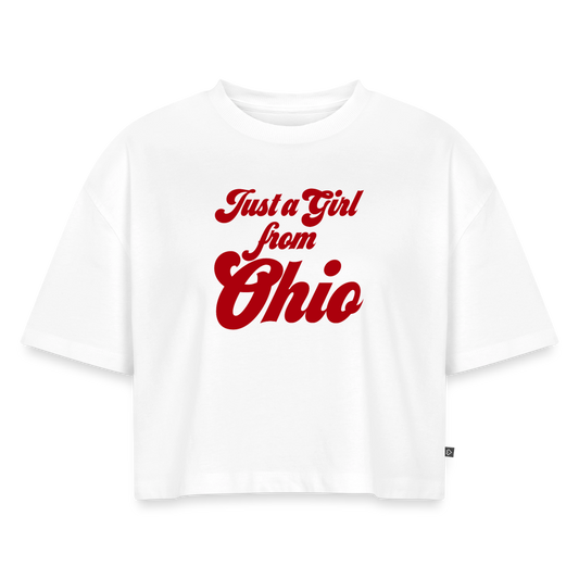 Just a Girl from Ohio Women's Oversized Organic Cropped T-Shirt - white