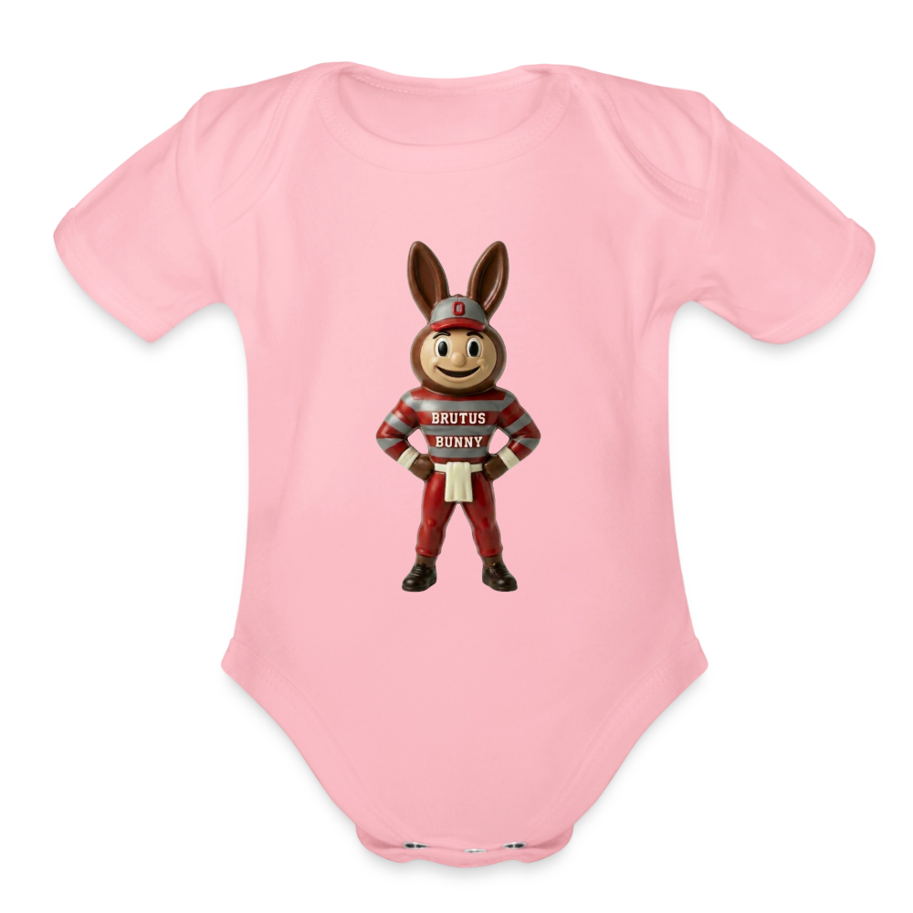 Brutus Bunny Organic Short Sleeve Baby Bodysuit - light pink