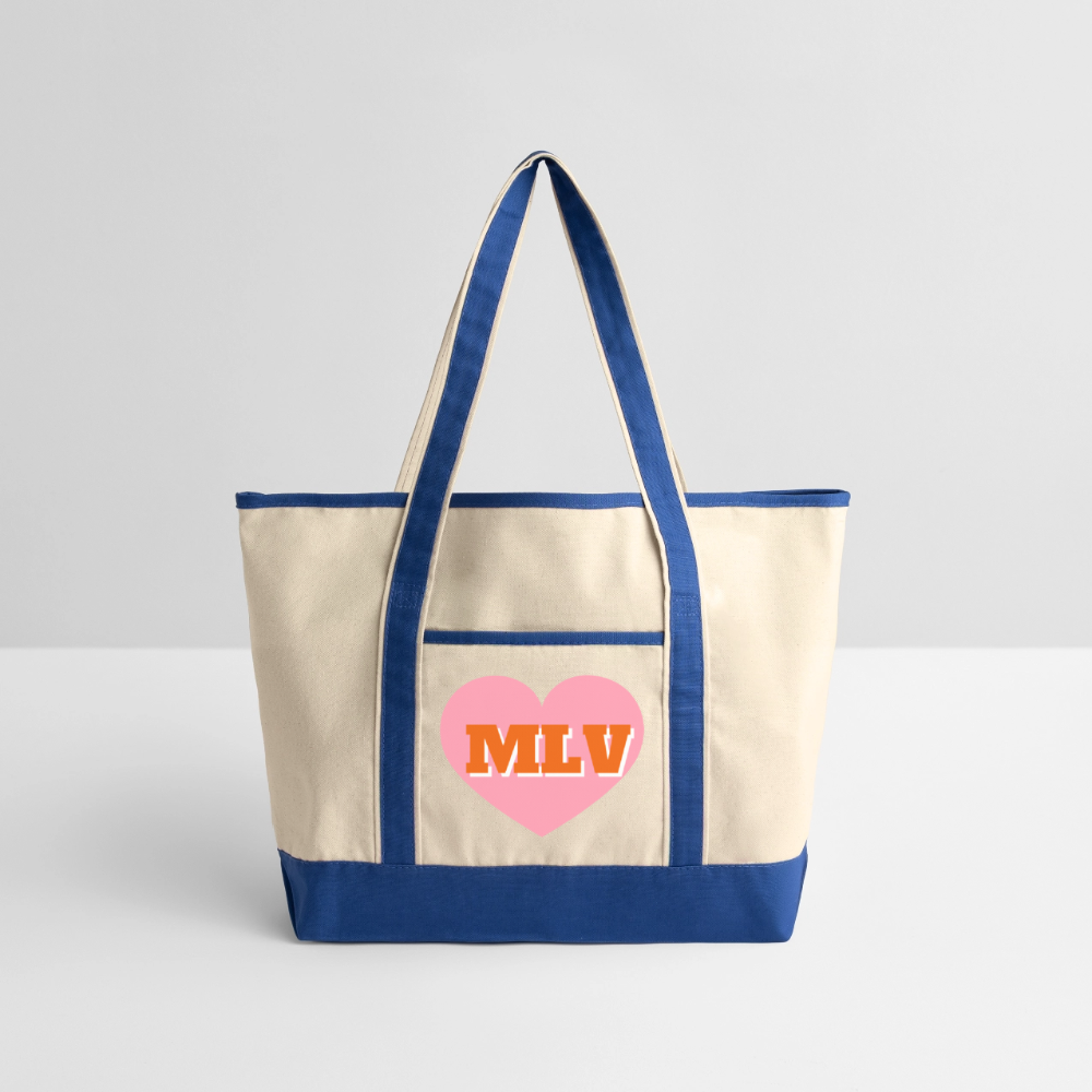 Monogrammed Large Canvas Deluxe Tote - natural/royal