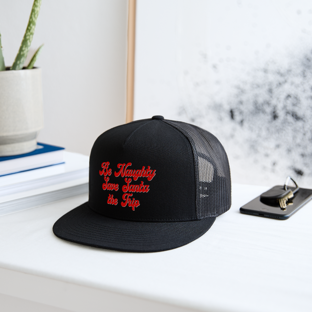 Be Naughty Save Santa the Trip Trucker Hat - black/black