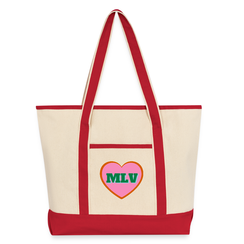 Monogrammed Large Canvas Deluxe Tote - Natural/Classic Red