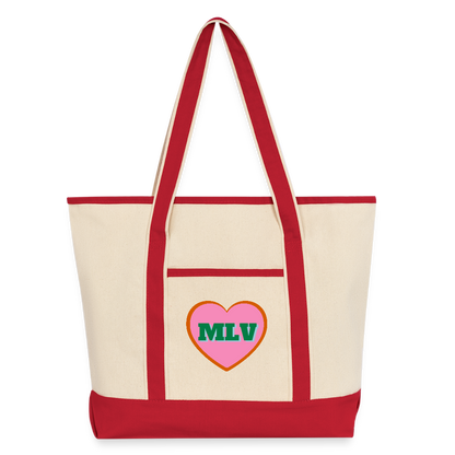 Monogrammed Large Canvas Deluxe Tote - Natural/Classic Red