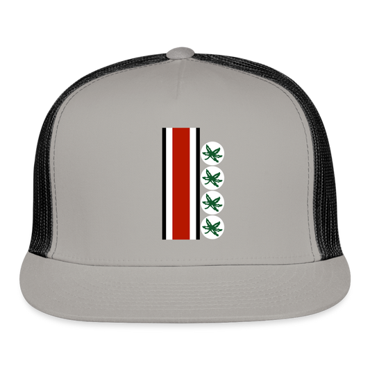 Buckeye Leaf and Stripes Trucker Hat Cap - gray/black