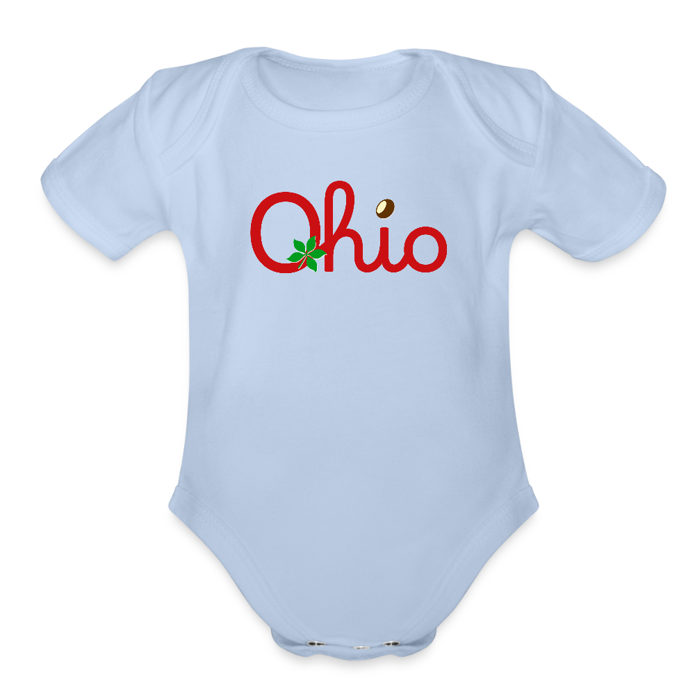 Ohio Script Left Nut Baby Organic Short Sleeve Baby Bodysuit - sky
