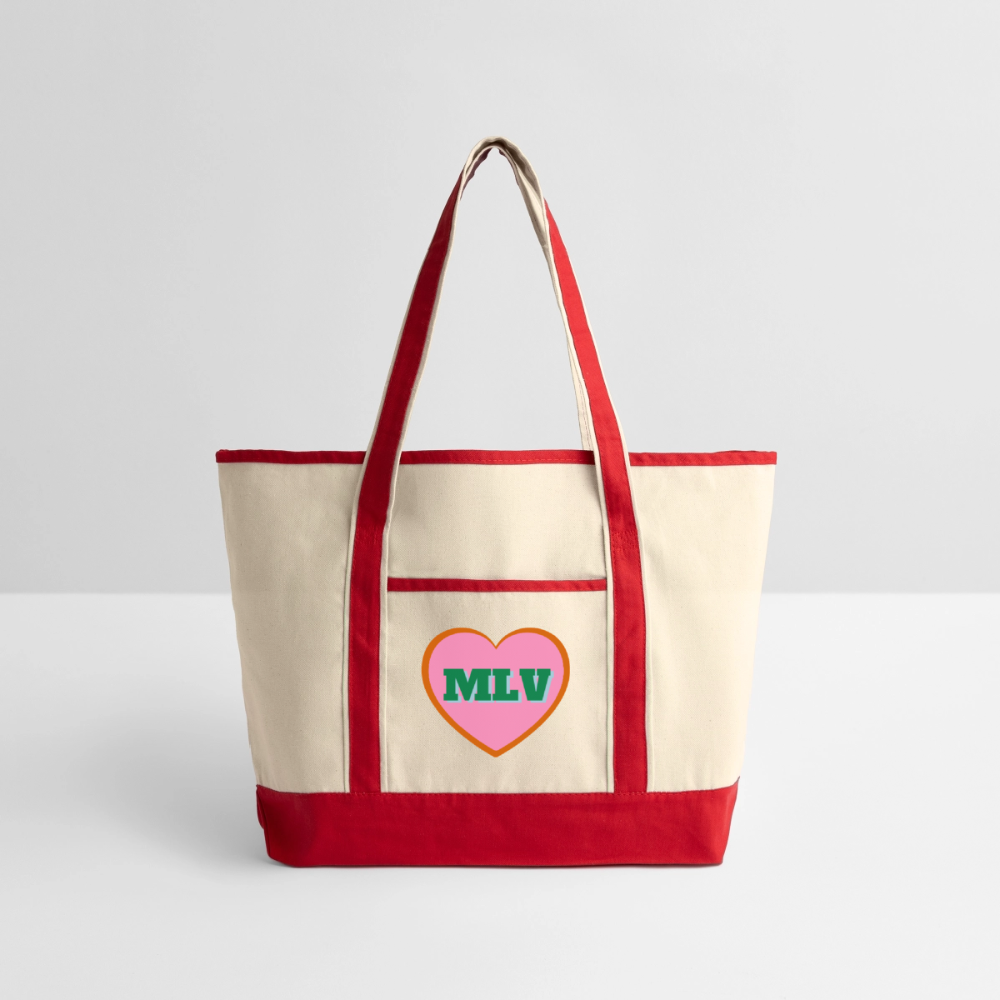 Monogrammed Large Canvas Deluxe Tote - Natural/Classic Red