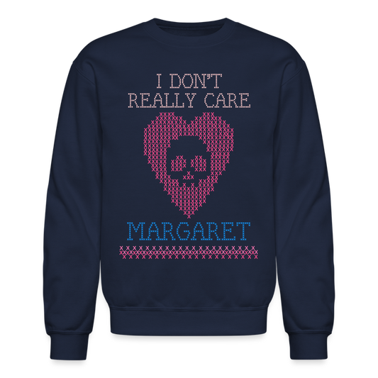 I Don't Really Care Margaret Stitch Crewneck Sweatshirt - navy