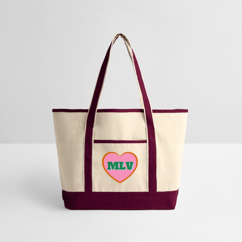 Monogrammed Large Canvas Deluxe Tote - natural/maroon