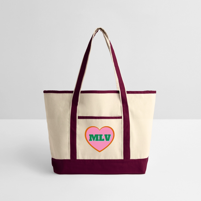Monogrammed Large Canvas Deluxe Tote - natural/maroon