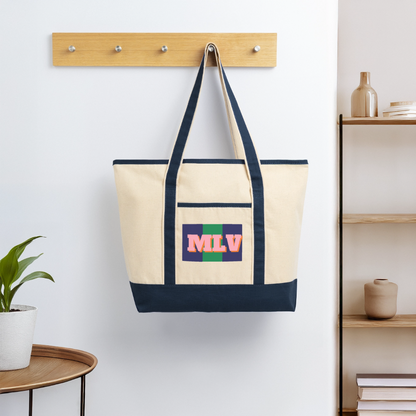 Monogrammed Large Canvas Deluxe Tote - Natural/French Navy