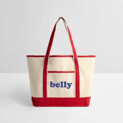 Personalized Large Canvas Deluxe Tote - Natural/Classic Red