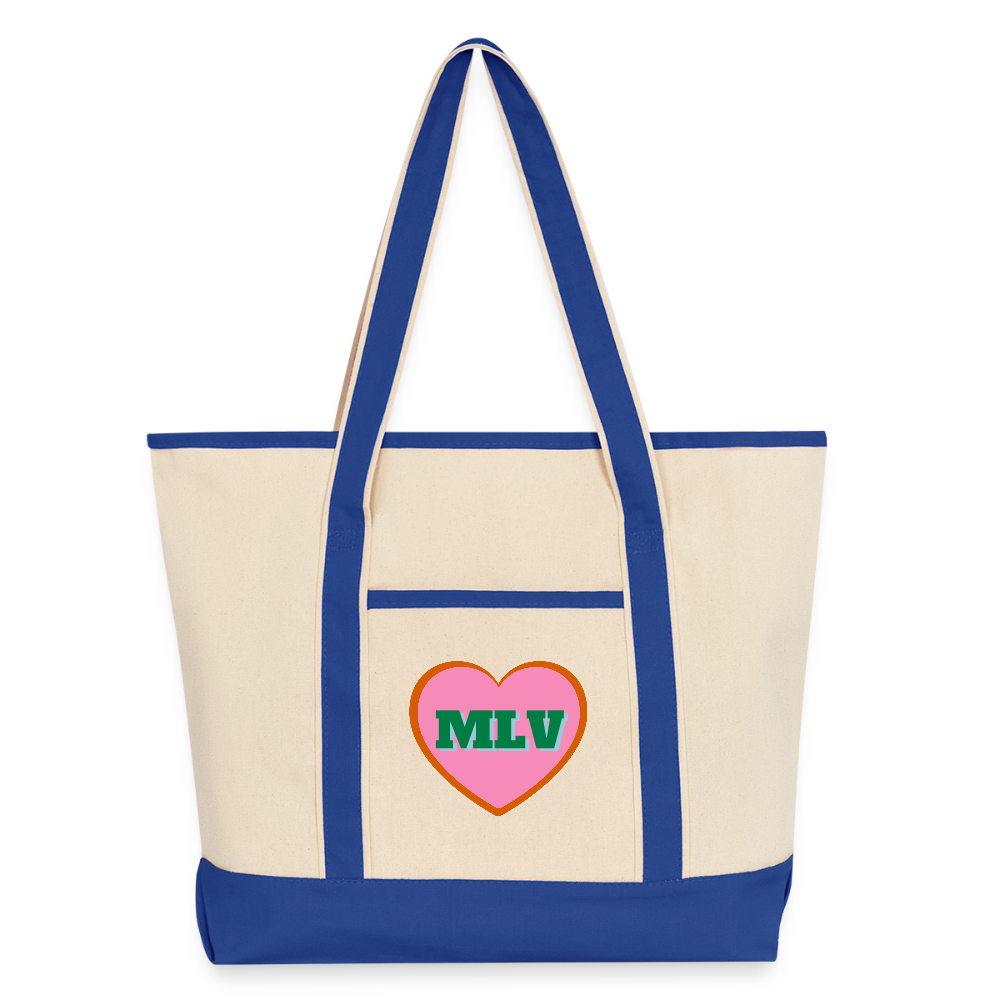 Monogrammed Large Canvas Deluxe Tote - natural/royal