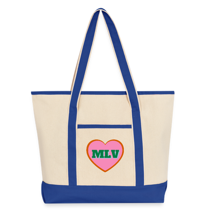 Monogrammed Large Canvas Deluxe Tote - natural/royal