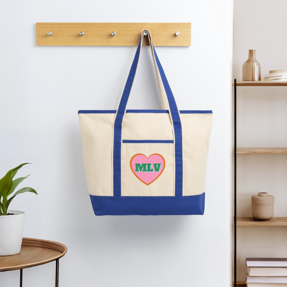 Monogrammed Large Canvas Deluxe Tote - natural/royal