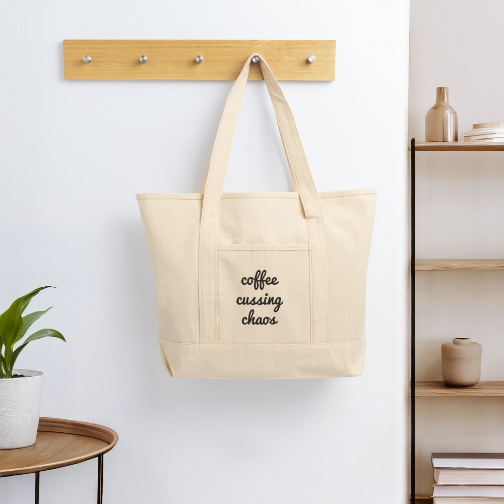Coffee Cussing Chaos Large Canvas Deluxe Tote - natural