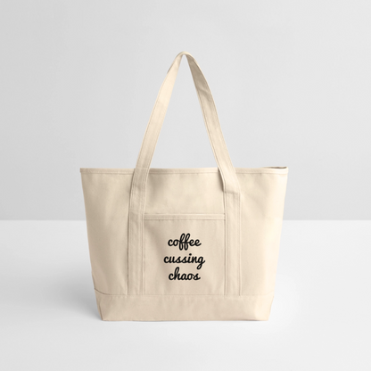 Coffee Cussing Chaos Large Canvas Deluxe Tote - natural