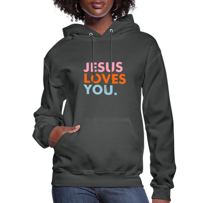 Jesus Loves You Women's Hoodie - asphalt
