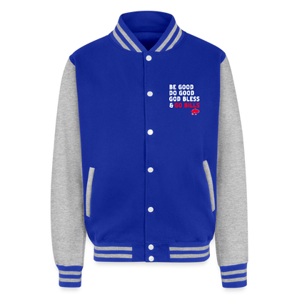 Oh My Josh Bills Just Hoods Heavyweight Letterman Jacket - royal/heather grey